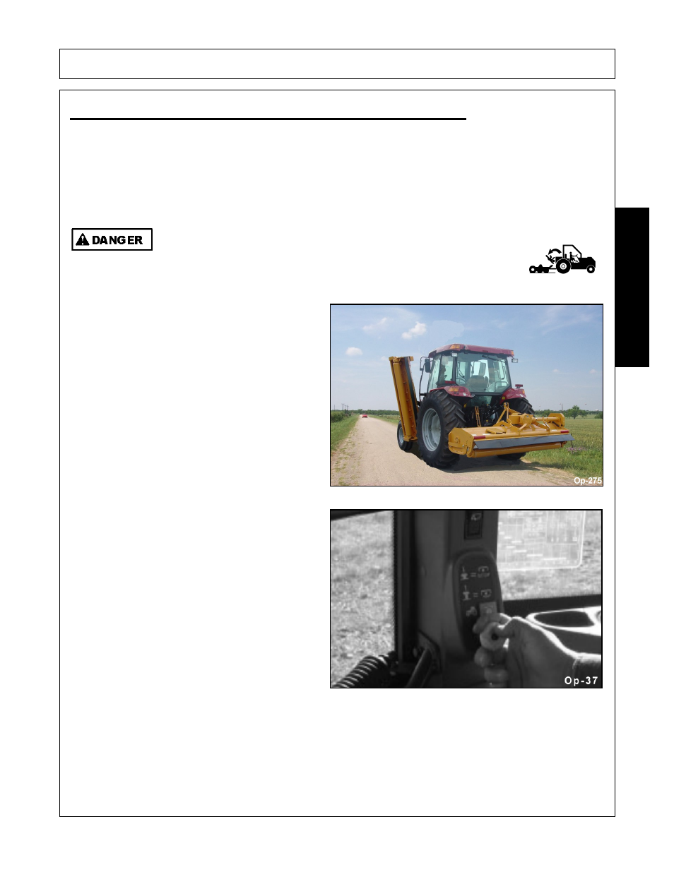 Transporting the tractor and implement, Transporting the tractor and implement -37, Operation | Opera t ion | Alamo Interstater FC-FL-0001 User Manual | Page 147 / 186