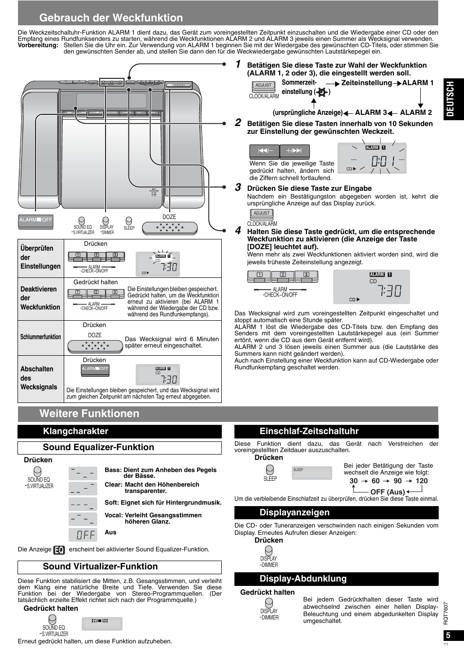 Gebrauch der weckfunktion, Weitere funktionen, Deutsc h | Panasonic RCCD350 User Manual | Page 11 / 64