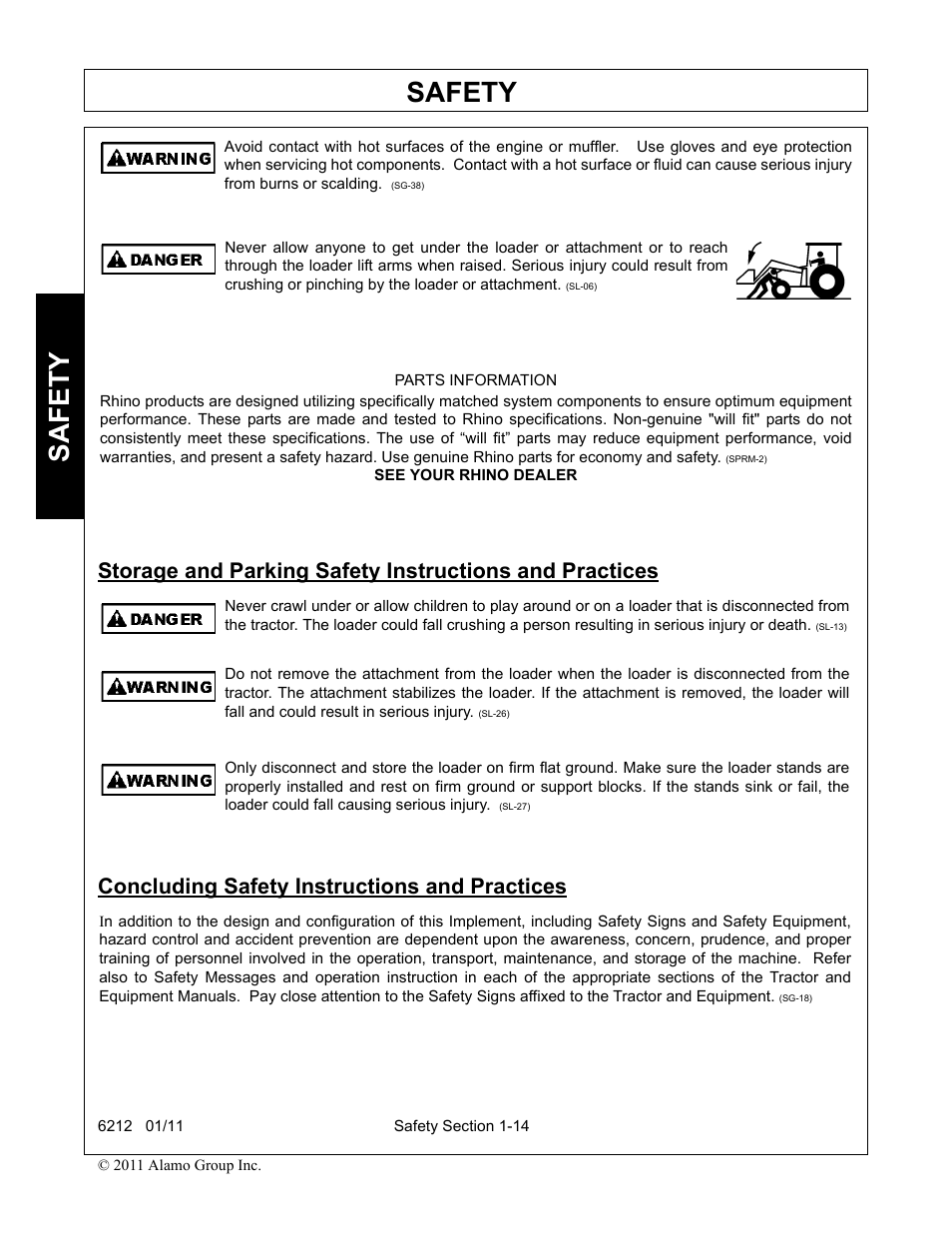 Concluding safety instructions and practices, Safety | Alamo 6212 User Manual | Page 18 / 100