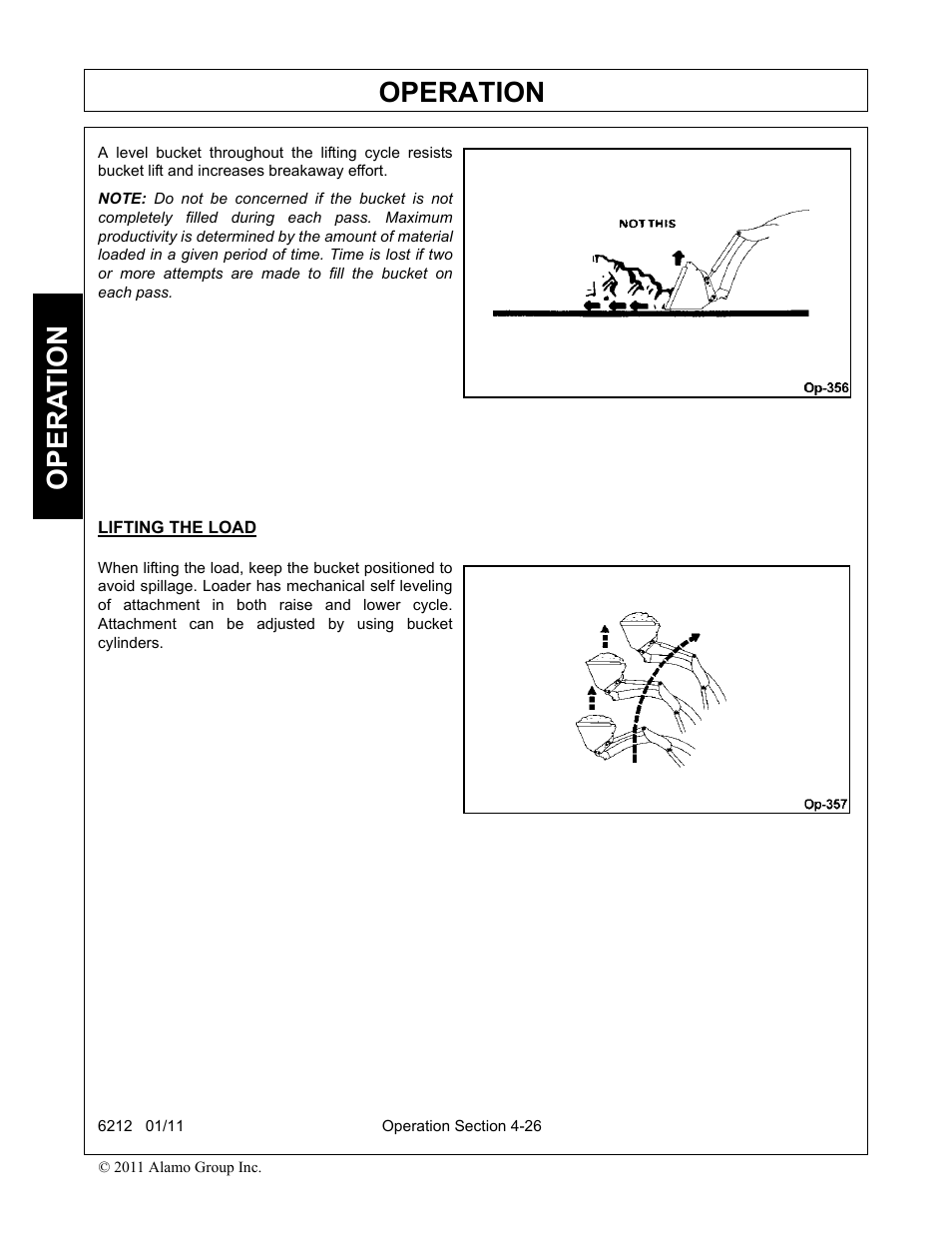 Lifting the load, Operation, Opera t ion | Alamo 6212 User Manual | Page 66 / 100