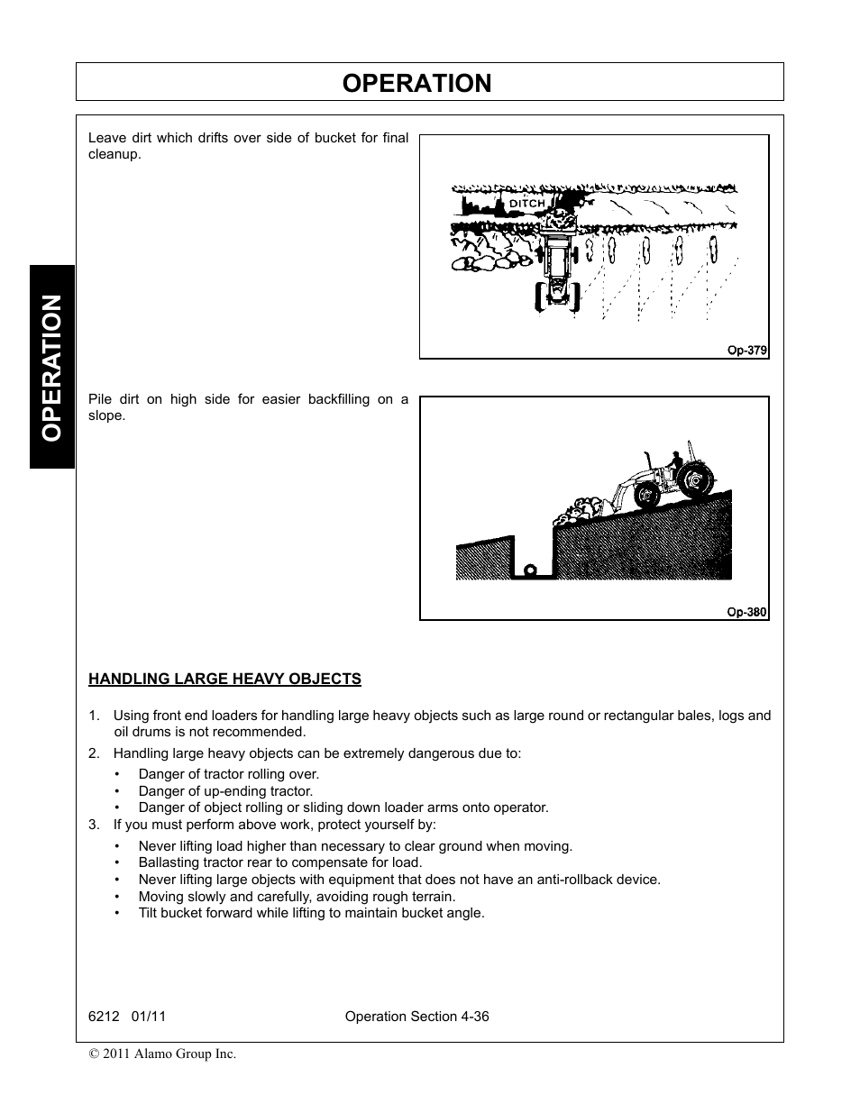 Handling large heavy objects, Operation, Opera t ion | Alamo 6212 User Manual | Page 76 / 100