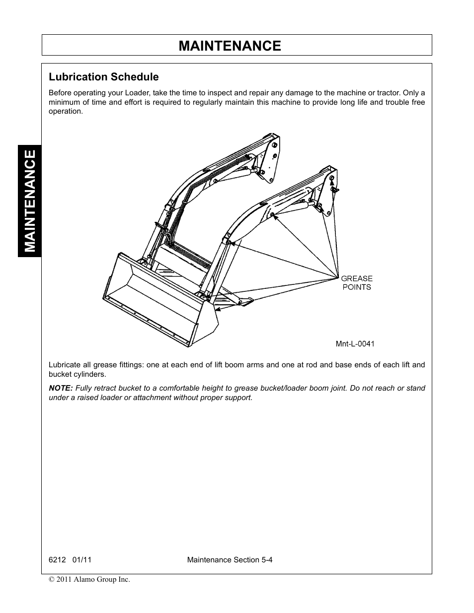 Lubrication schedule, Lubrication schedule -4, Maintenance | Alamo 6212 User Manual | Page 88 / 100