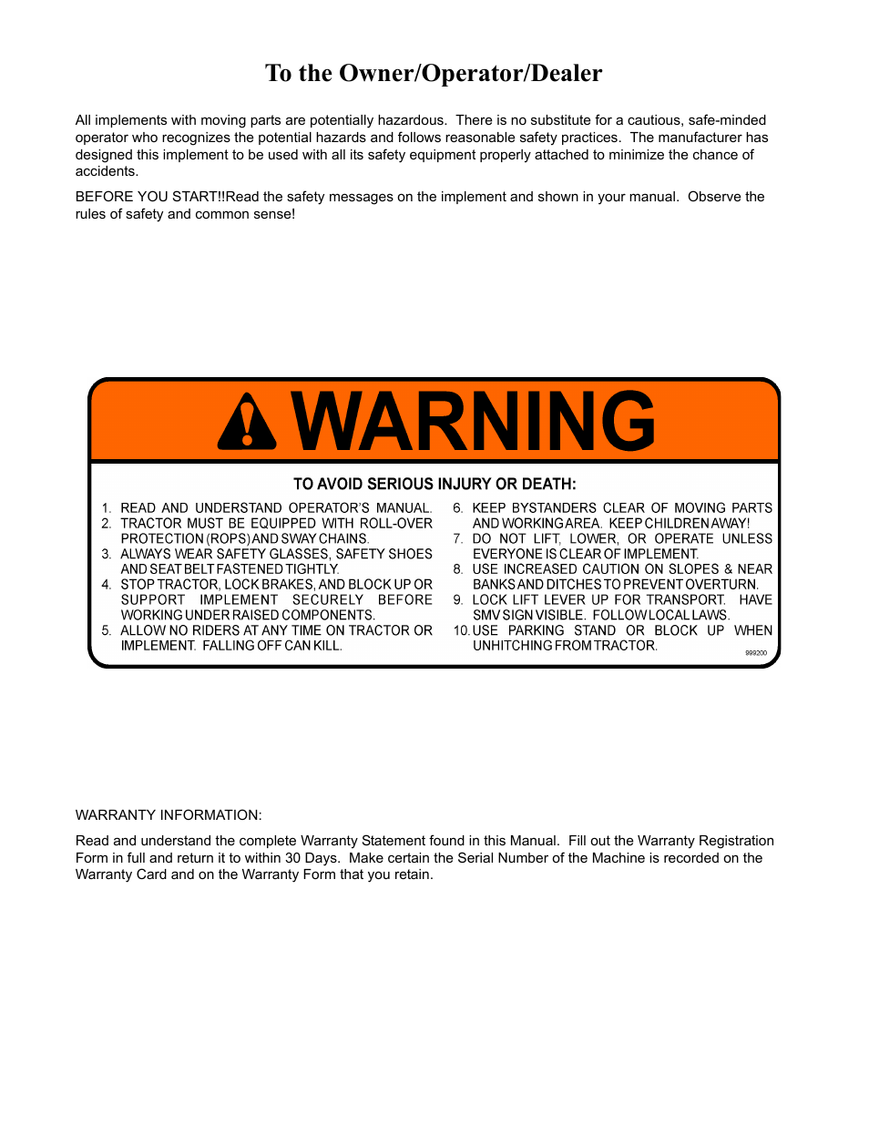 To the owner/operator/dealer | Alamo 4211 MSL User Manual | Page 2 / 104