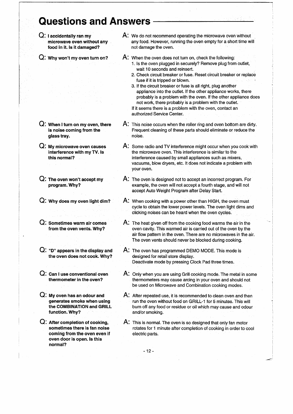 Questions and answers | Panasonic NNK557 User Manual | Page 12 / 46