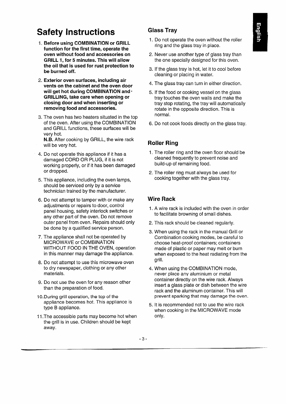 Roller ring, Wire rack, Safety instructions | Panasonic NNK557 User Manual | Page 3 / 46