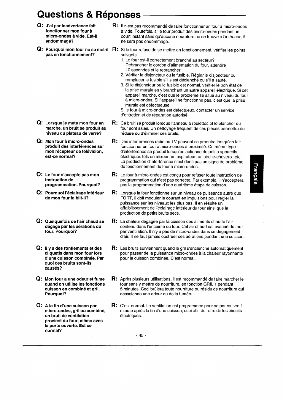 Questions & réponses | Panasonic NNK557 User Manual | Page 45 / 46