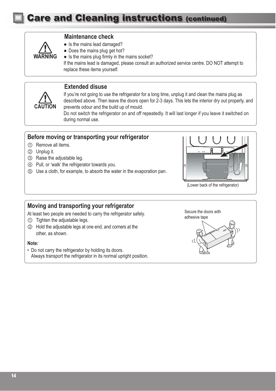 Care and cleaning instructions | Panasonic NRBN31AS1 User Manual | Page 14 / 68