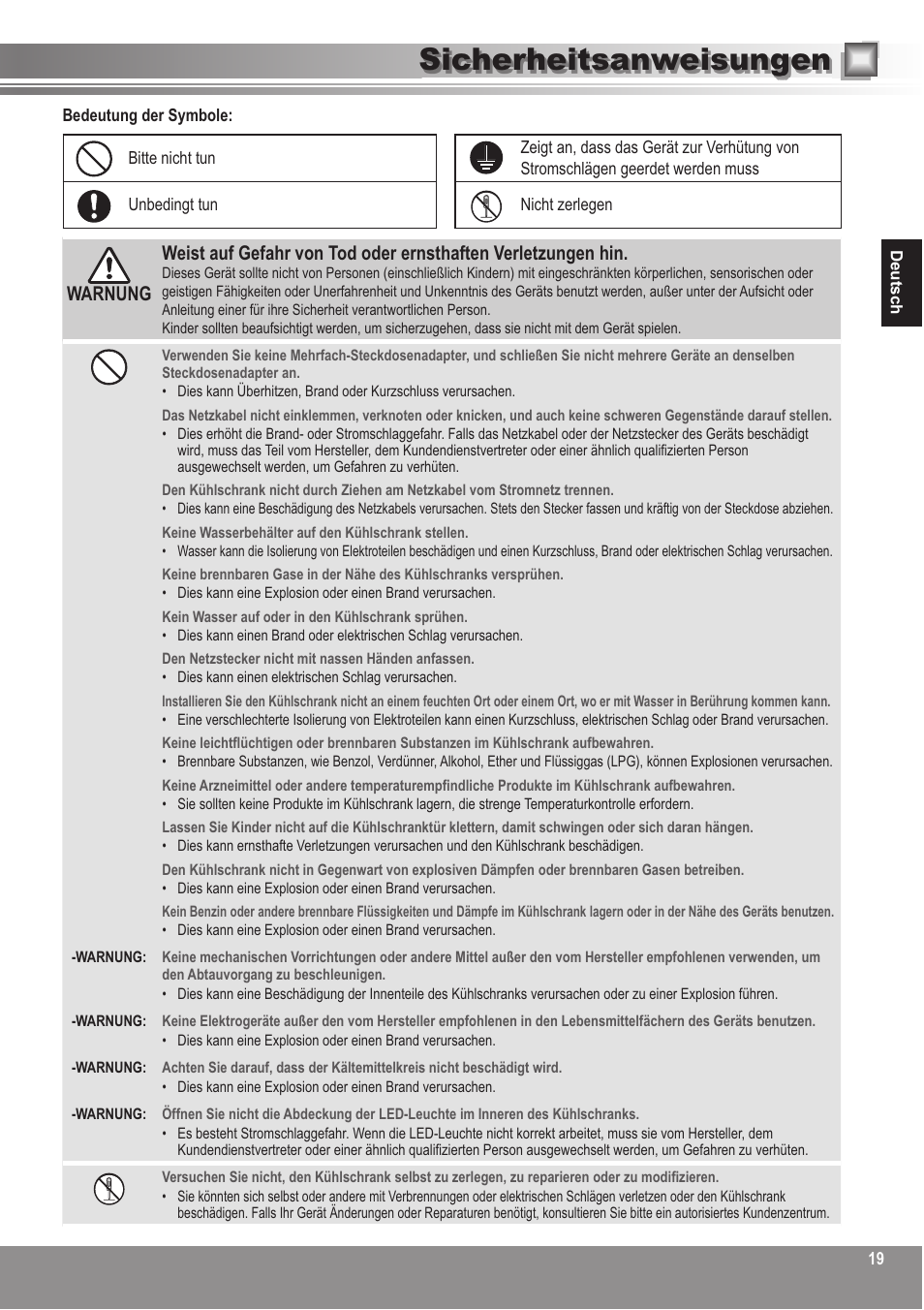 Sicherheitsanweisungen | Panasonic NRBN31AS1 User Manual | Page 19 / 68