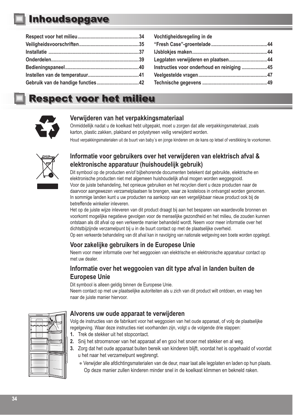 Respect voor het milieu inhoudsopgave | Panasonic NRBN31AS1 User Manual | Page 34 / 68