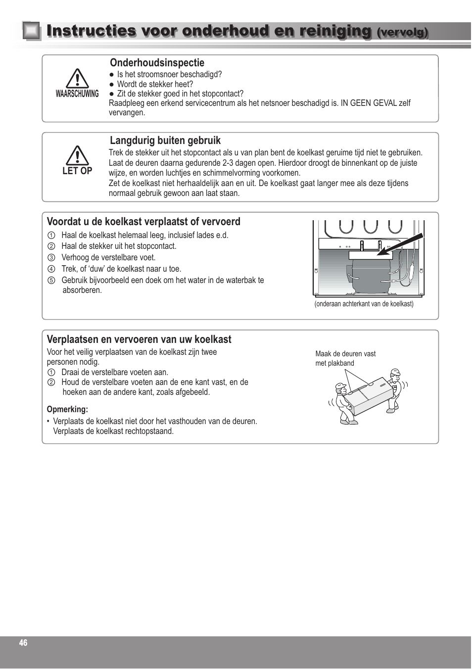 Instructies voor onderhoud en reiniging | Panasonic NRBN31AS1 User Manual | Page 46 / 68