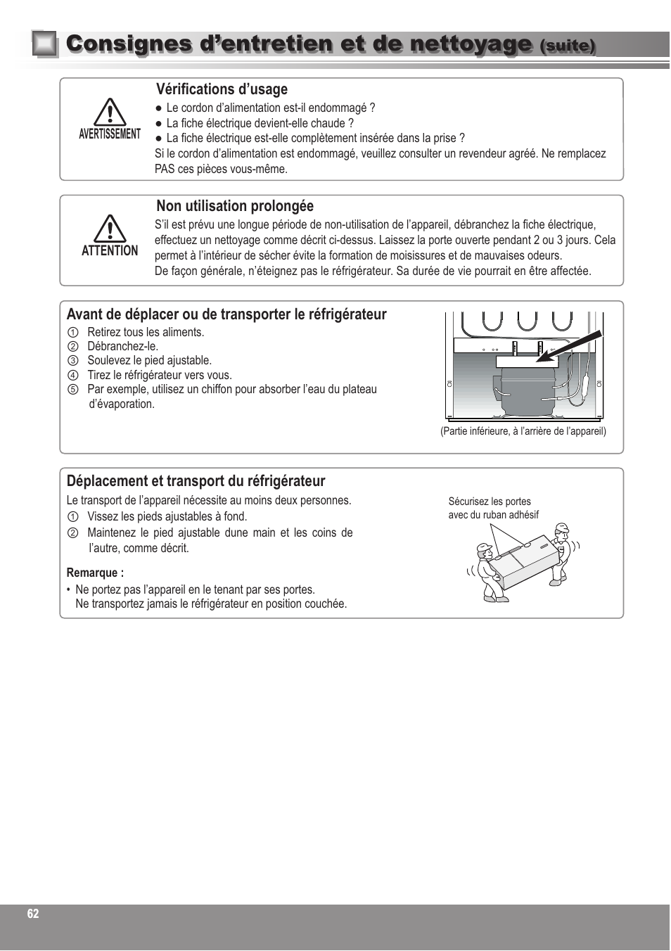 Consignes d’entretien et de nettoyage | Panasonic NRBN31AS1 User Manual | Page 62 / 68