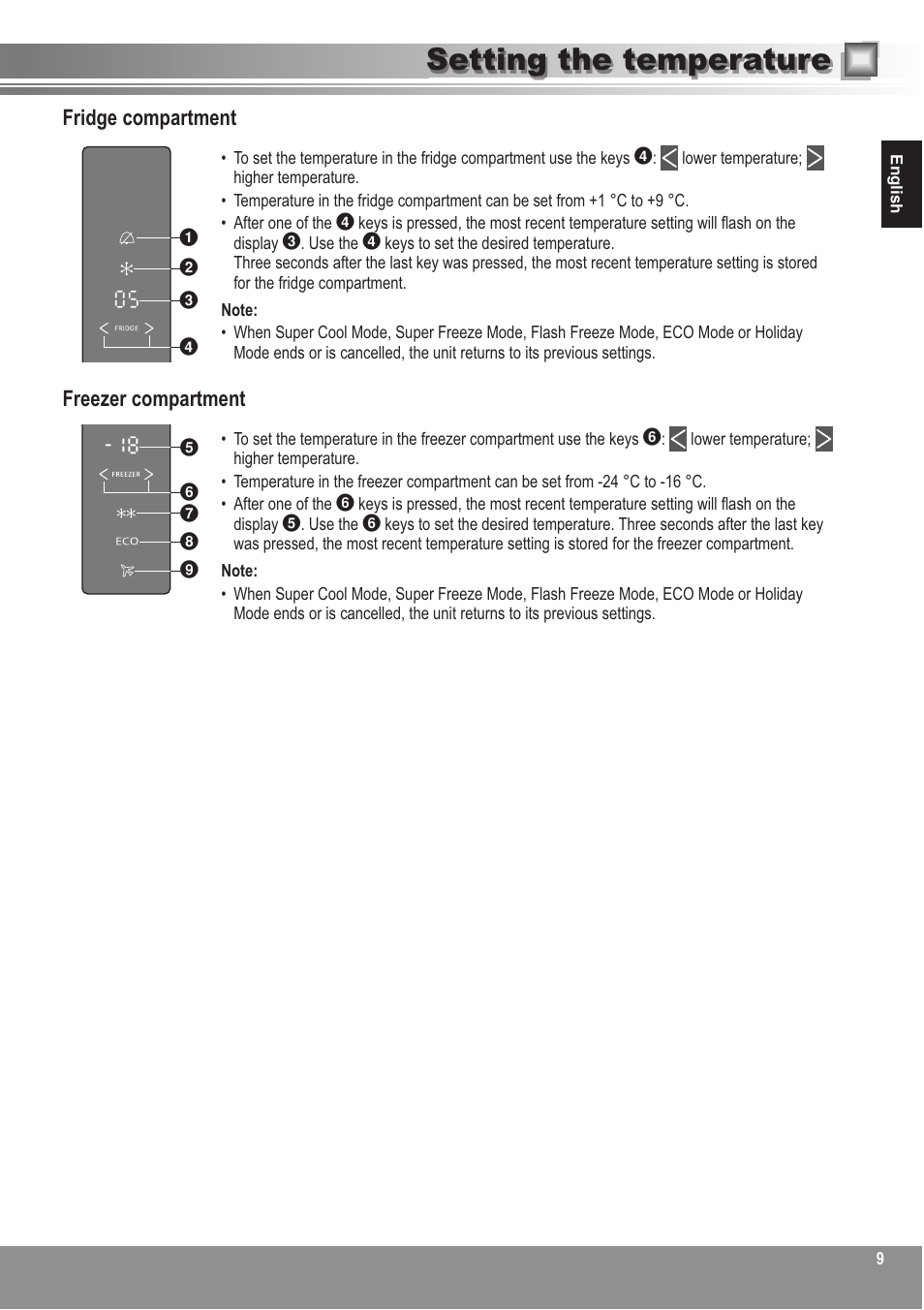 Setting the temperature | Panasonic NRBN31AS1 User Manual | Page 9 / 68