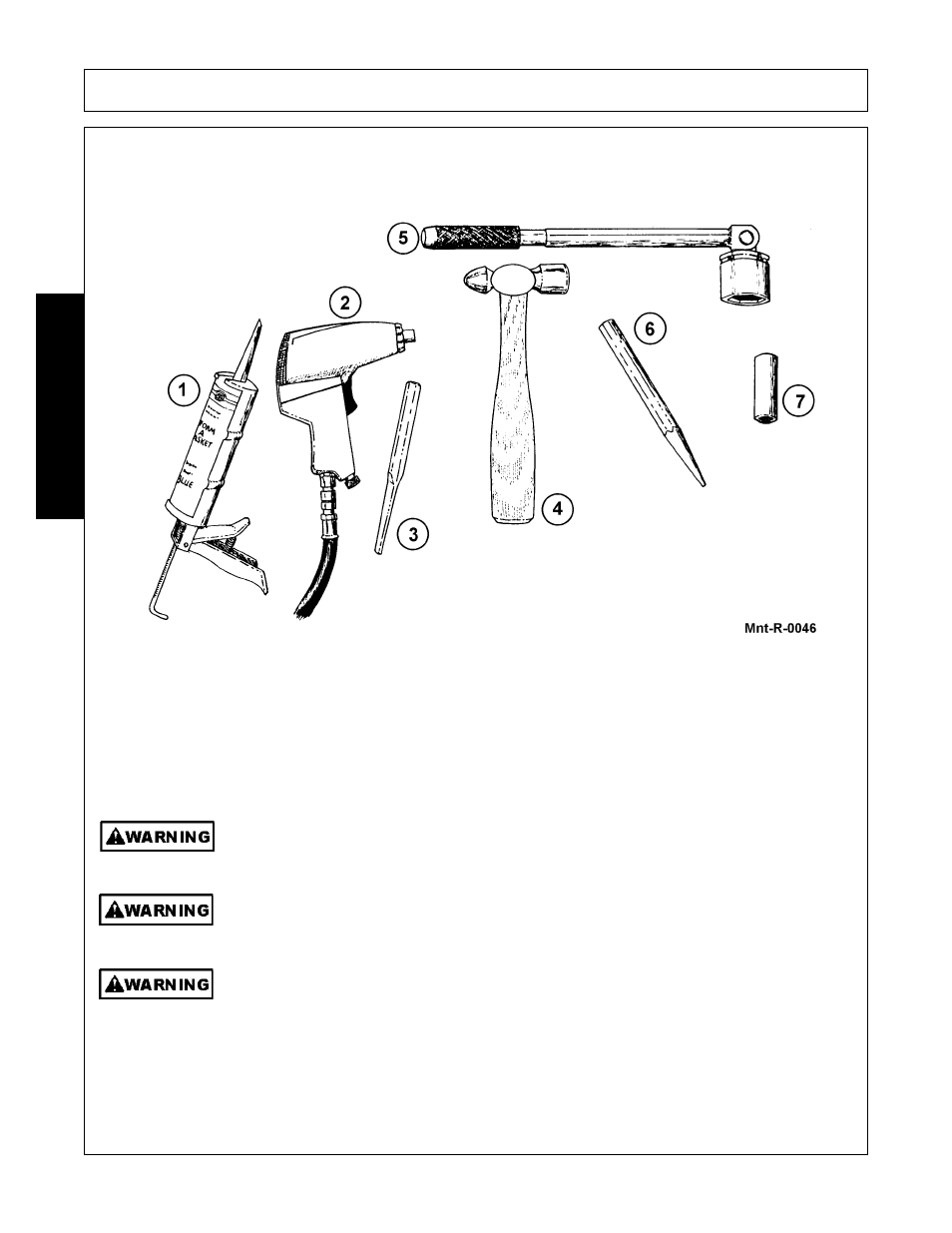 Gearbox tools for disassembly and assembly, Caulking gun w/silicon, Impact wrench6 | Chisel 3/16" wide blade, Ball pin hammer, Torque wrench, 3/16" punch, 10 mm & 14 mm socket, Gearbox tools for disassembly and assembly -20, Maintenance | Alamo Eagle 20 User Manual | Page 170 / 186