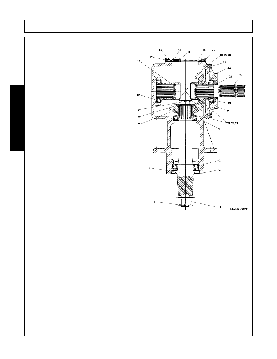 1 casing, 1 bearing, lower output, 1 seal, lower output | 1 nut, slotted, 1 cotter pin, 1 shaft, output, 1 gear, output, 3 bearing, upper output,inner & outer input, 1 spacer, long, 10 lockwasher | Alamo Eagle 20 User Manual | Page 180 / 186