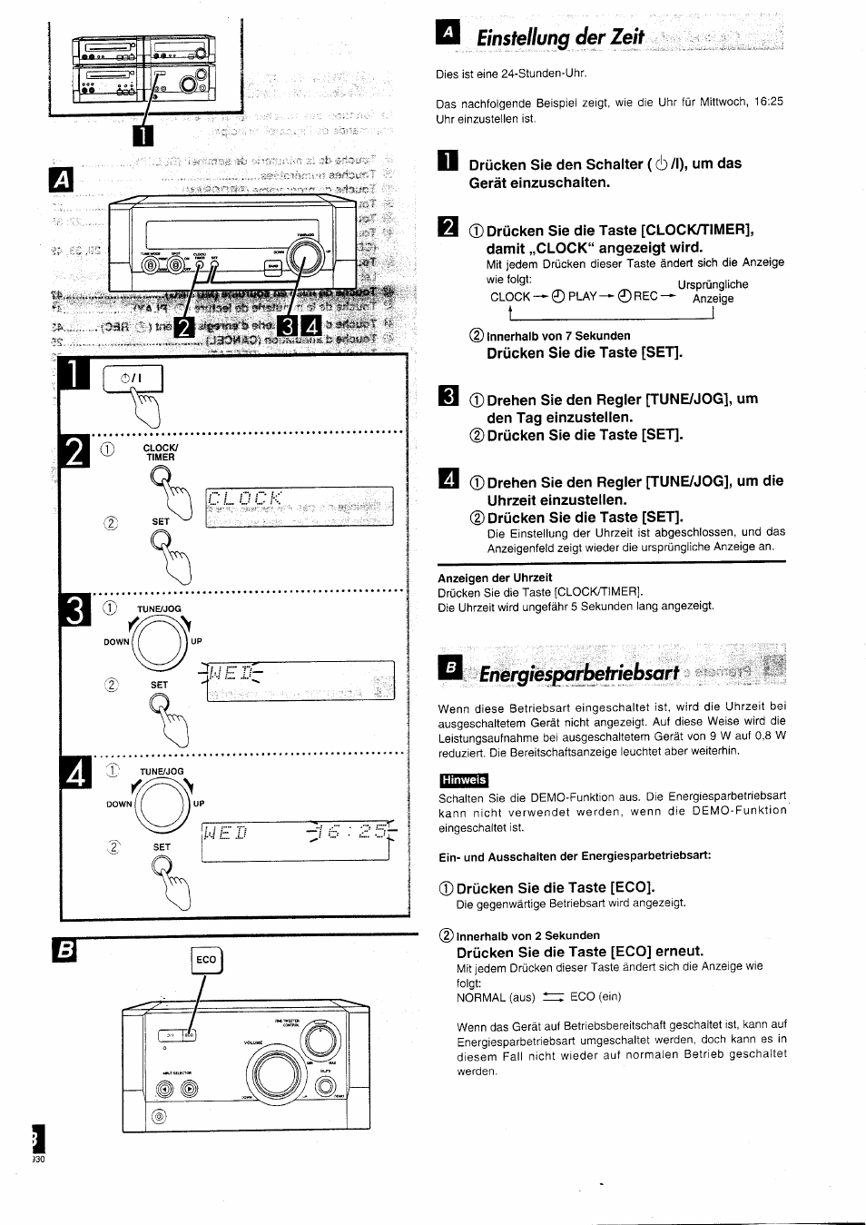 Einstellung der zeit, Drücken sie die taste [set, Energiesparbetriebsart | Drücken sie die taste [eco, Drücken sie die taste [eco] erneut, Einstellung der zeit energiesparbetriebsart | Panasonic SCHD505MD User Manual | Page 18 / 56