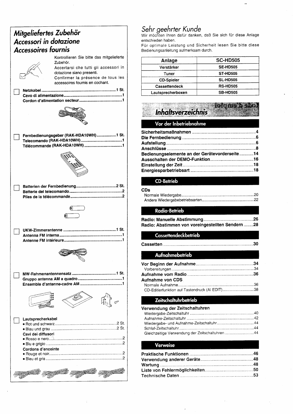 Sehr geehrter kunde | Panasonic SCHD505MD User Manual | Page 2 / 56