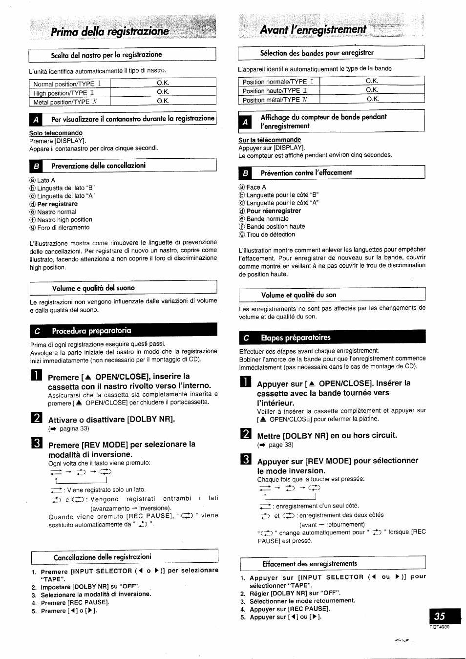 Prima della registrazione, Avant l'enregistrement, Avant l’enregistrement | Panasonic SCHD505MD User Manual | Page 35 / 56