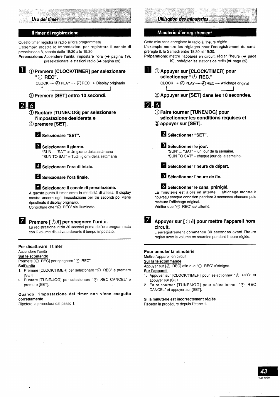 Premere [clock/timer] per selezionare “® rec | Panasonic SCHD505MD User Manual | Page 43 / 56