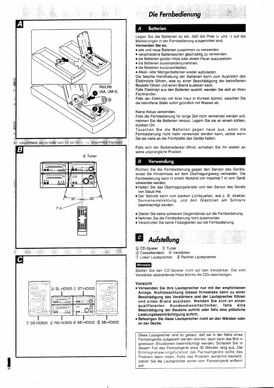 Die fernbedienung, B aufstellung, Aufsteilung | Aufstellung | Panasonic SCHD505MD User Manual | Page 6 / 56