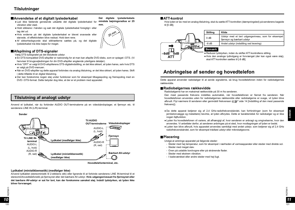 Anbringelse af sender og hovedtelefon, Tilslutning af analogt udstyr, Tilslutninger | Panasonic RPWF6000 User Manual | Page 61 / 113