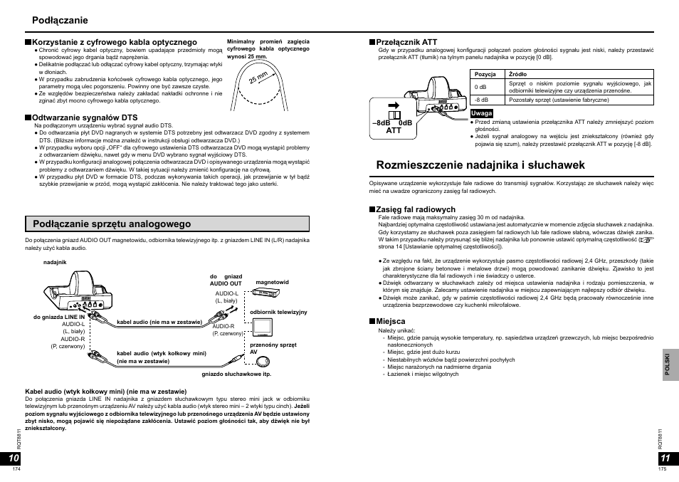 Rozmieszczenie nadajnika i słuchawek, Podłączanie sprzętu analogowego, Podłączanie | Panasonic RPWF6000 User Manual | Page 88 / 113