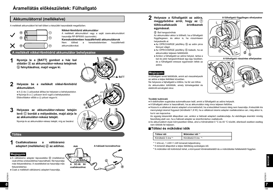Áramellátás előkészületek: fülhallgató, Akkumulátorral (mellékelve) | Panasonic RPWF6000 User Manual | Page 95 / 113