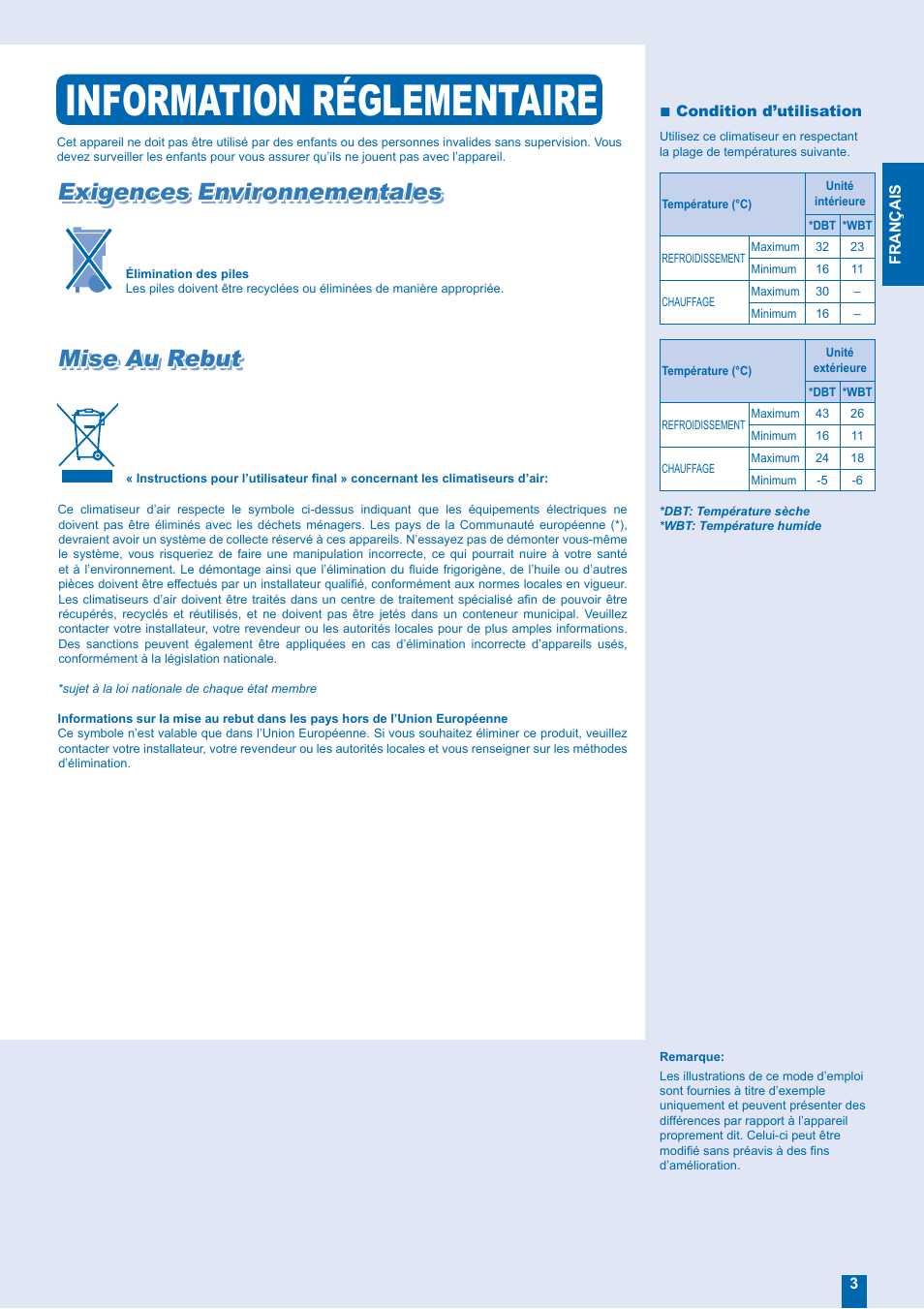 Information réglementaire, Exigences environnementales | Panasonic CUE28EKE User Manual | Page 3 / 12