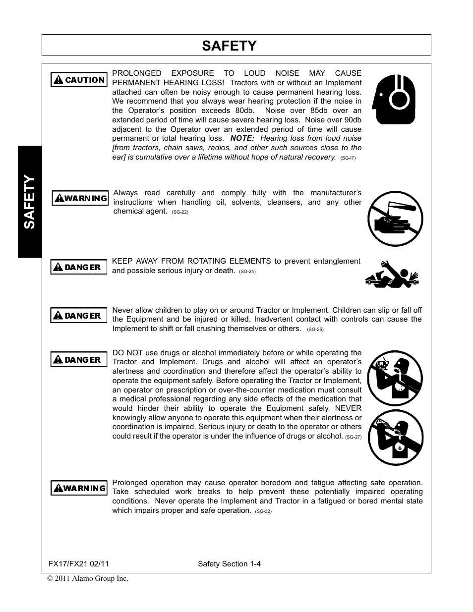 Safety | Alamo RHINO FX21 User Manual | Page 10 / 156