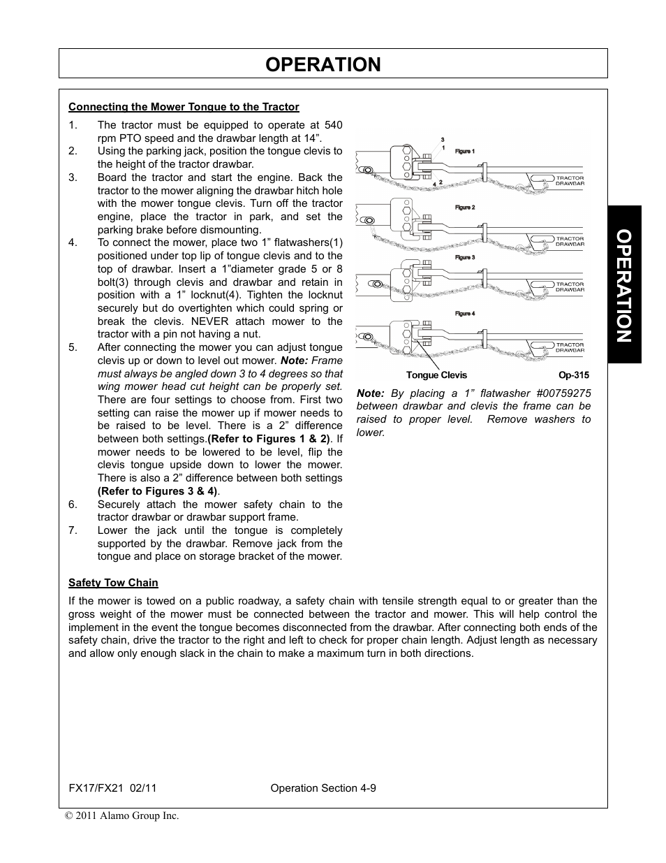 Connecting the mower tongue to the tractor, Operation, Opera t ion | Alamo RHINO FX21 User Manual | Page 107 / 156