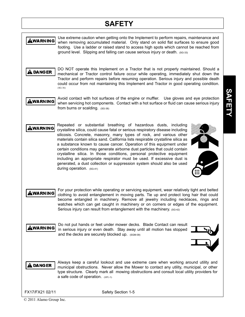 Safety | Alamo RHINO FX21 User Manual | Page 11 / 156