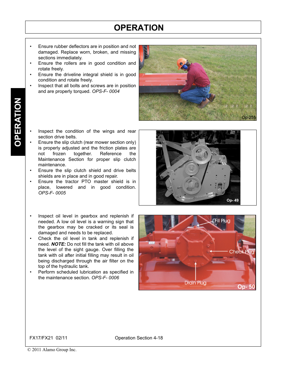 Operation, Opera t ion | Alamo RHINO FX21 User Manual | Page 116 / 156