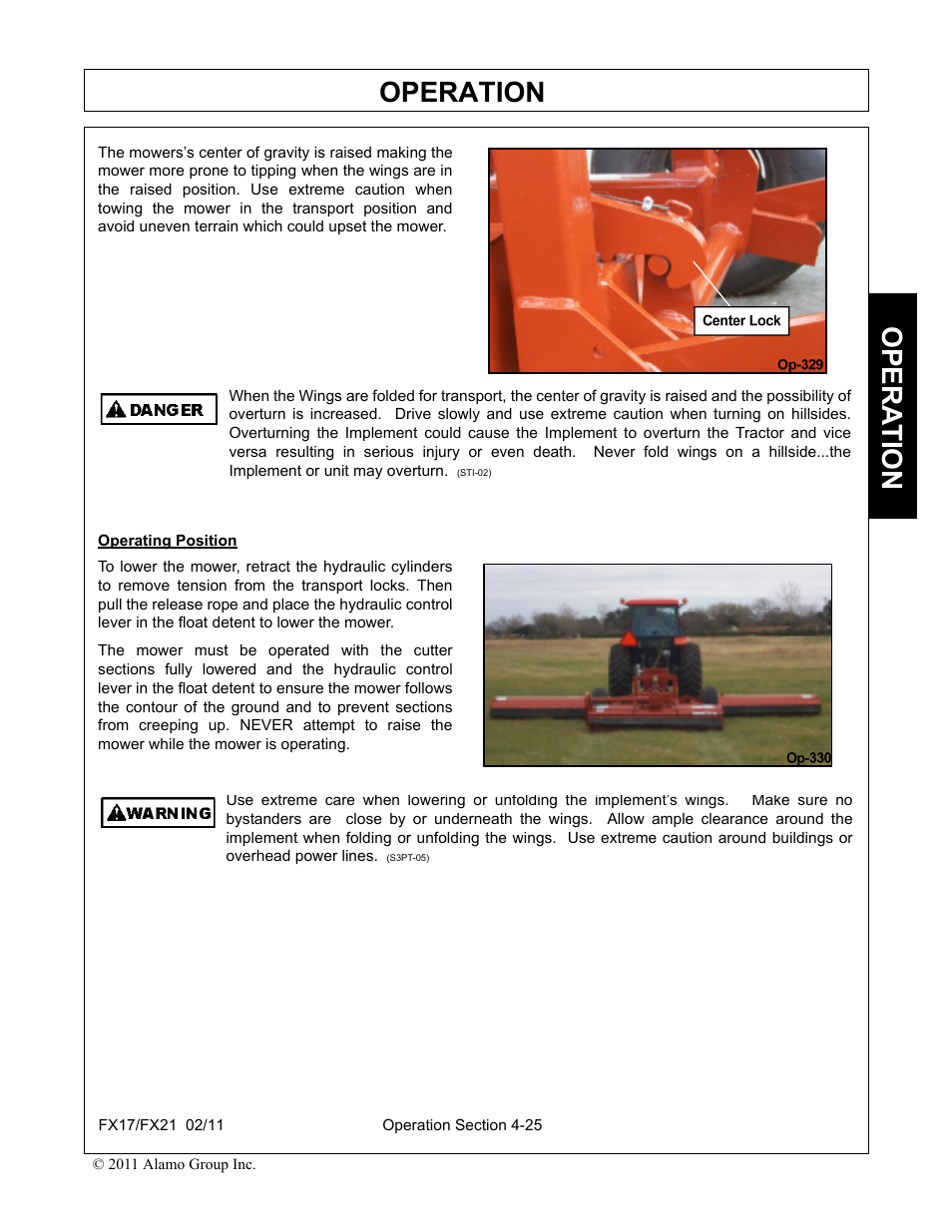 Operation, Opera t ion | Alamo RHINO FX21 User Manual | Page 123 / 156