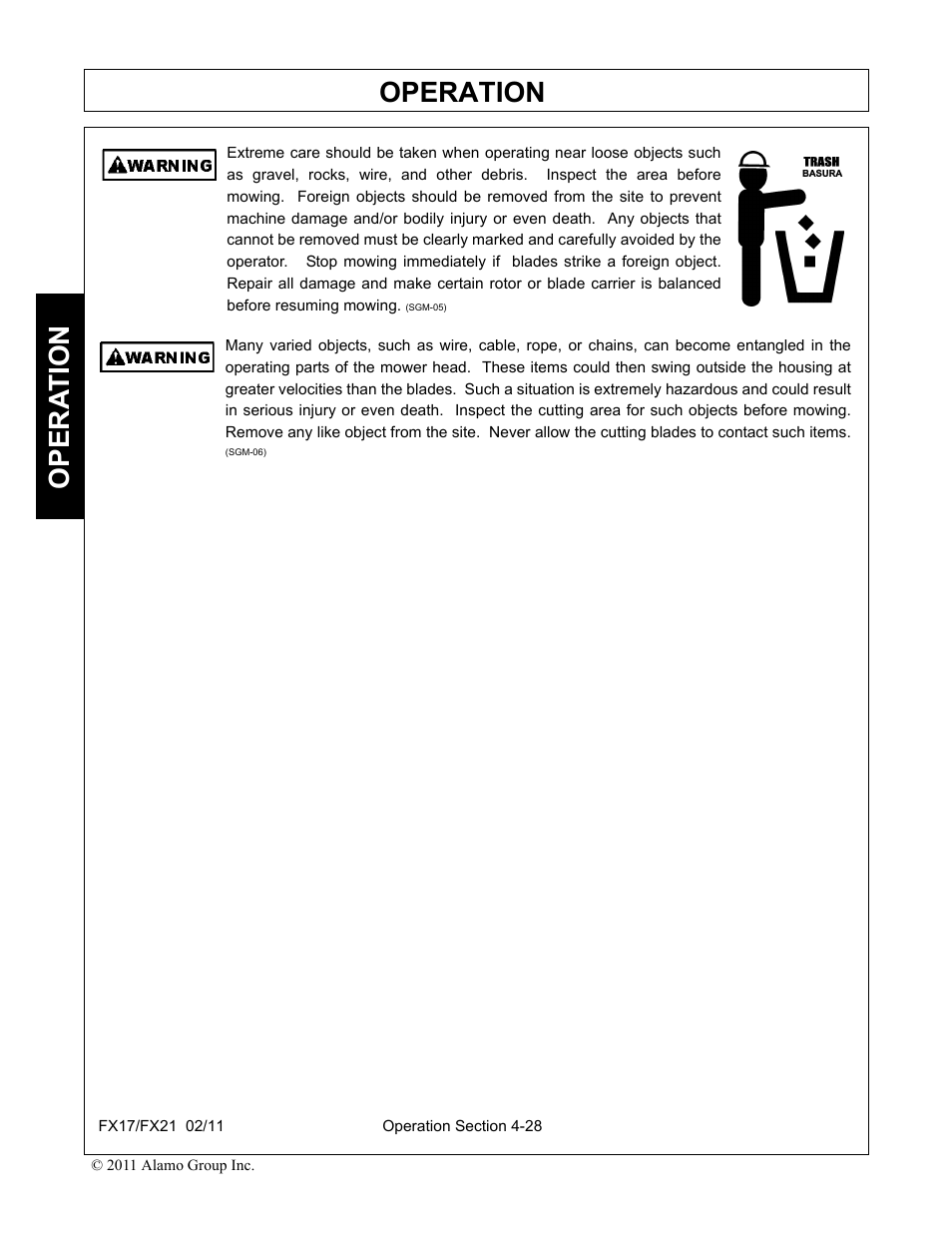 Operation, Opera t ion | Alamo RHINO FX21 User Manual | Page 126 / 156