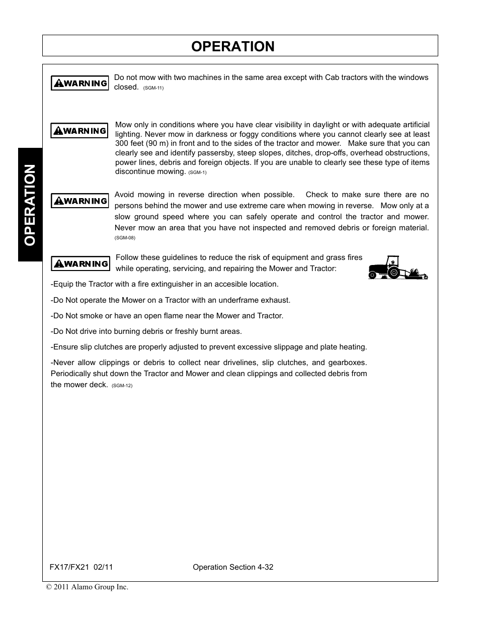 Operation, Opera t ion | Alamo RHINO FX21 User Manual | Page 130 / 156