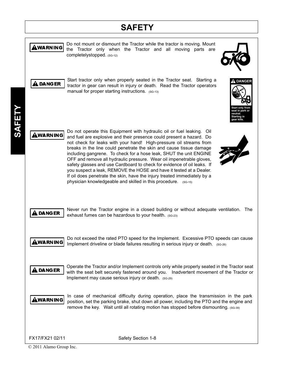 Safety | Alamo RHINO FX21 User Manual | Page 14 / 156