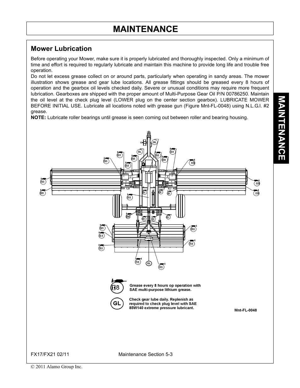 Mower lubrication, Mower lubrication -3, Maintenance | Alamo RHINO FX21 User Manual | Page 143 / 156