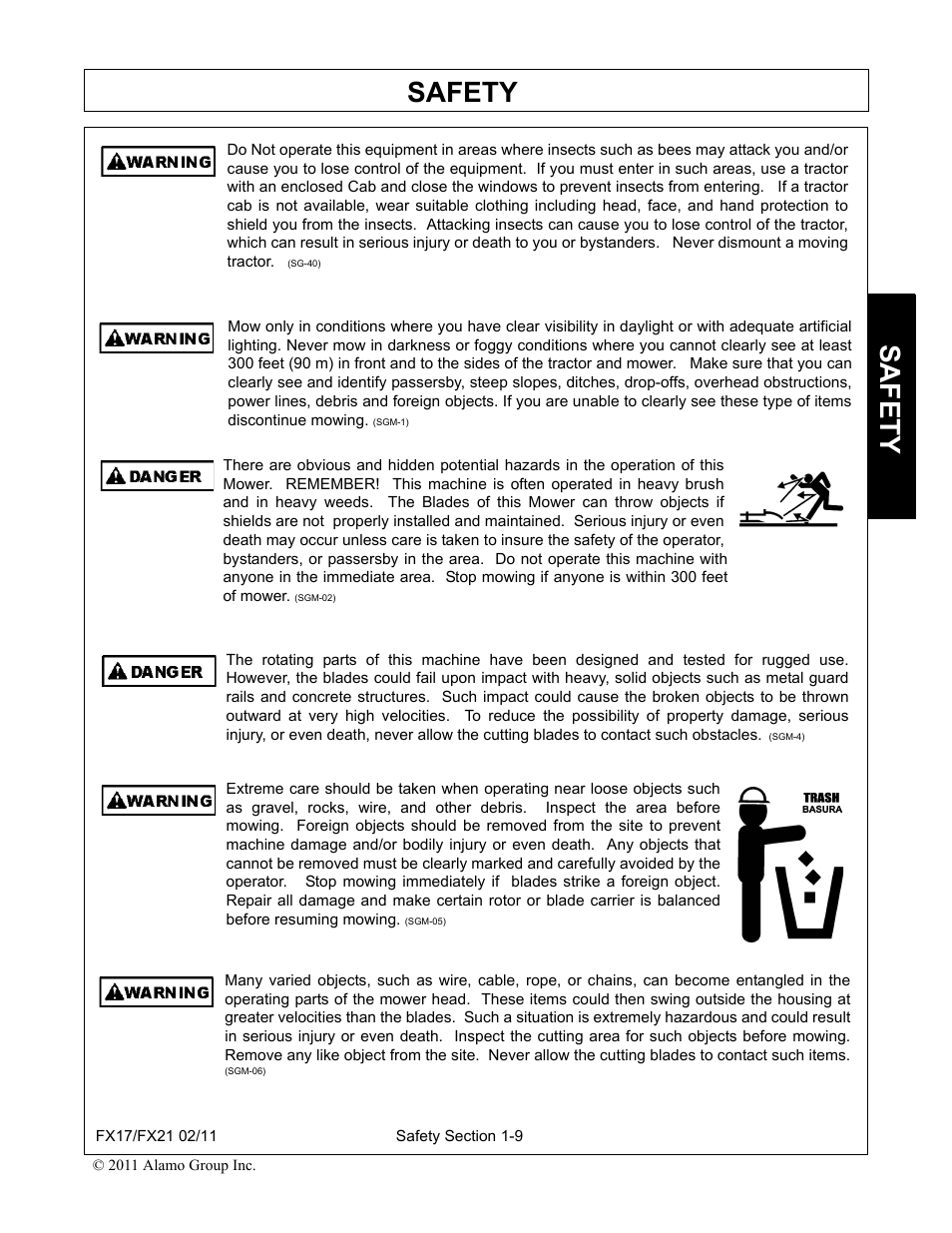 Safety | Alamo RHINO FX21 User Manual | Page 15 / 156