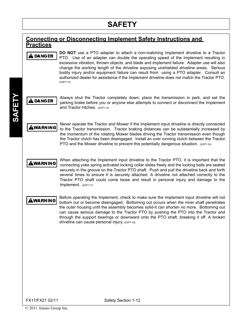 Safety | Alamo RHINO FX21 User Manual | Page 18 / 156