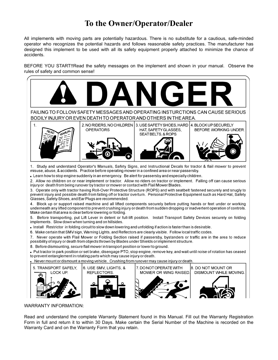 To the owner/operator/dealer | Alamo RHINO FX21 User Manual | Page 2 / 156