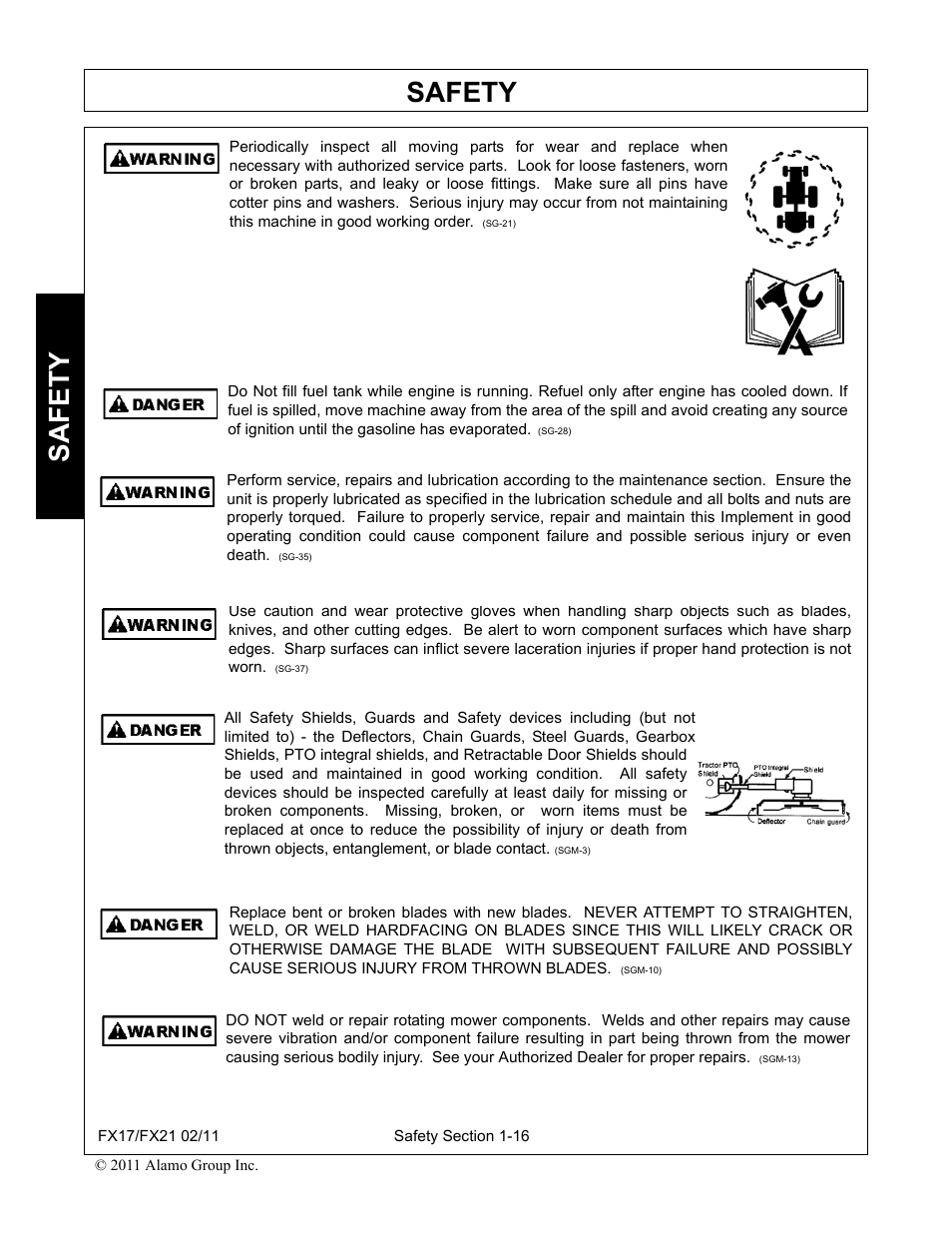 Safety | Alamo RHINO FX21 User Manual | Page 22 / 156