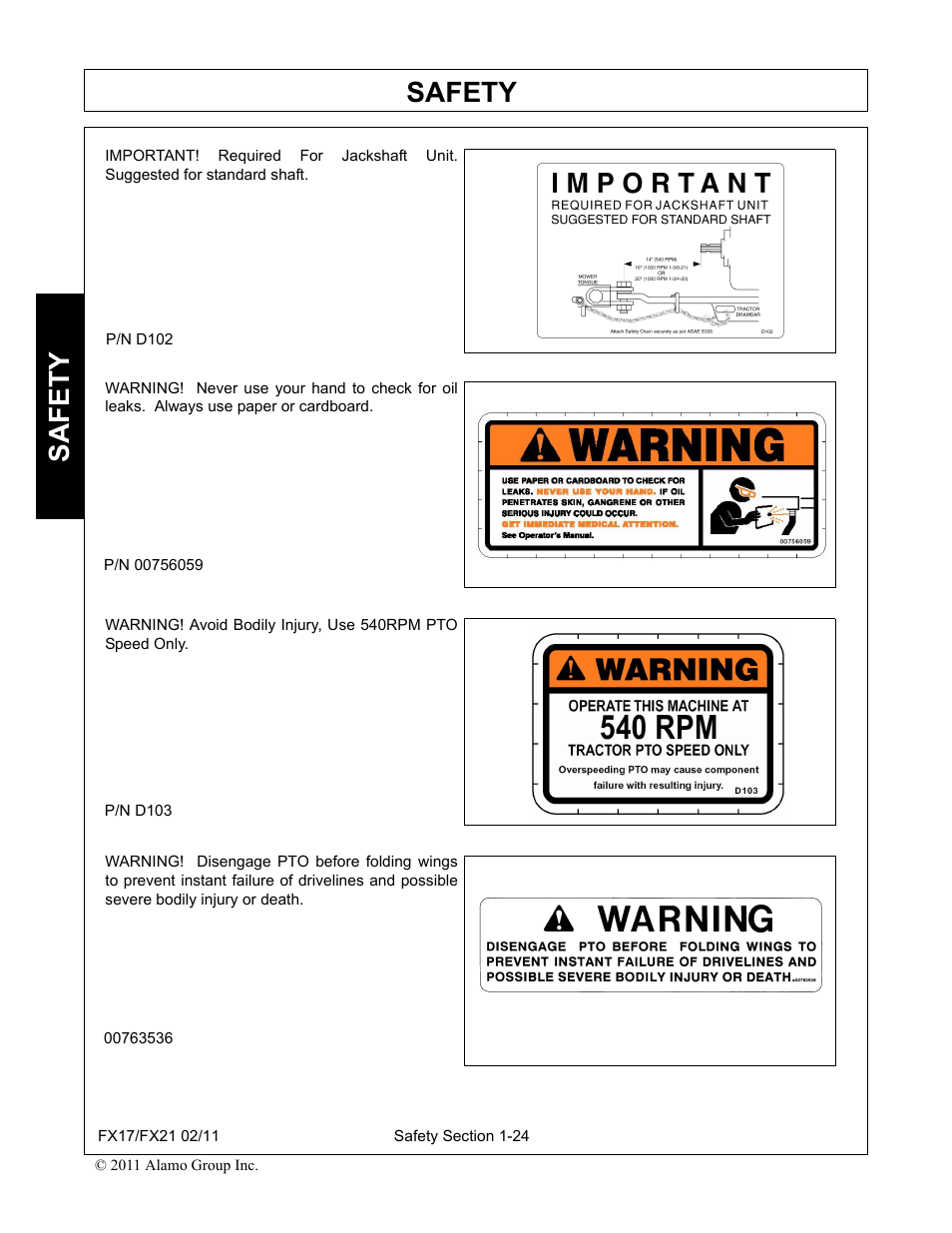 Safety | Alamo RHINO FX21 User Manual | Page 30 / 156