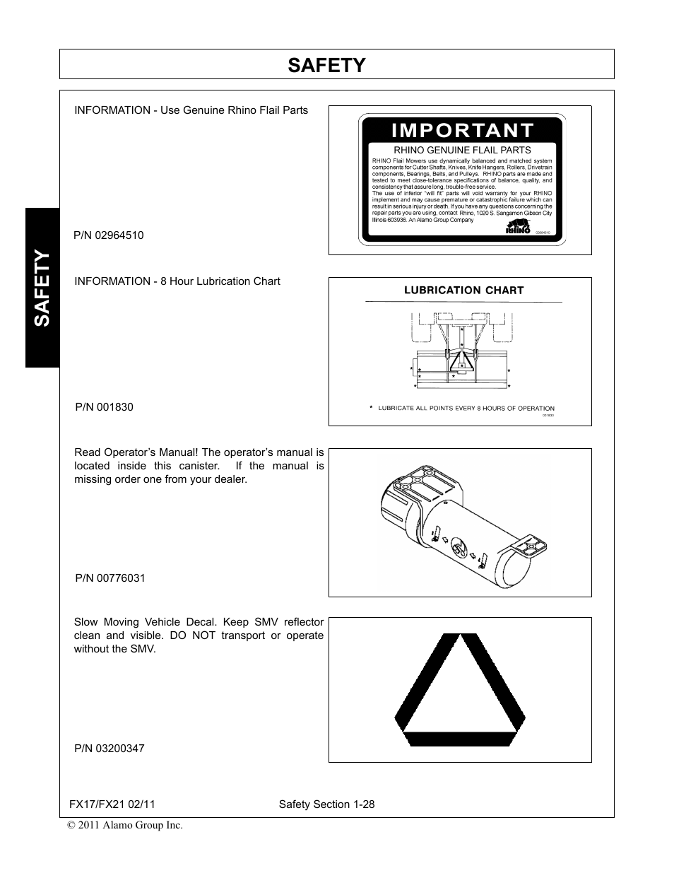 Safety | Alamo RHINO FX21 User Manual | Page 34 / 156