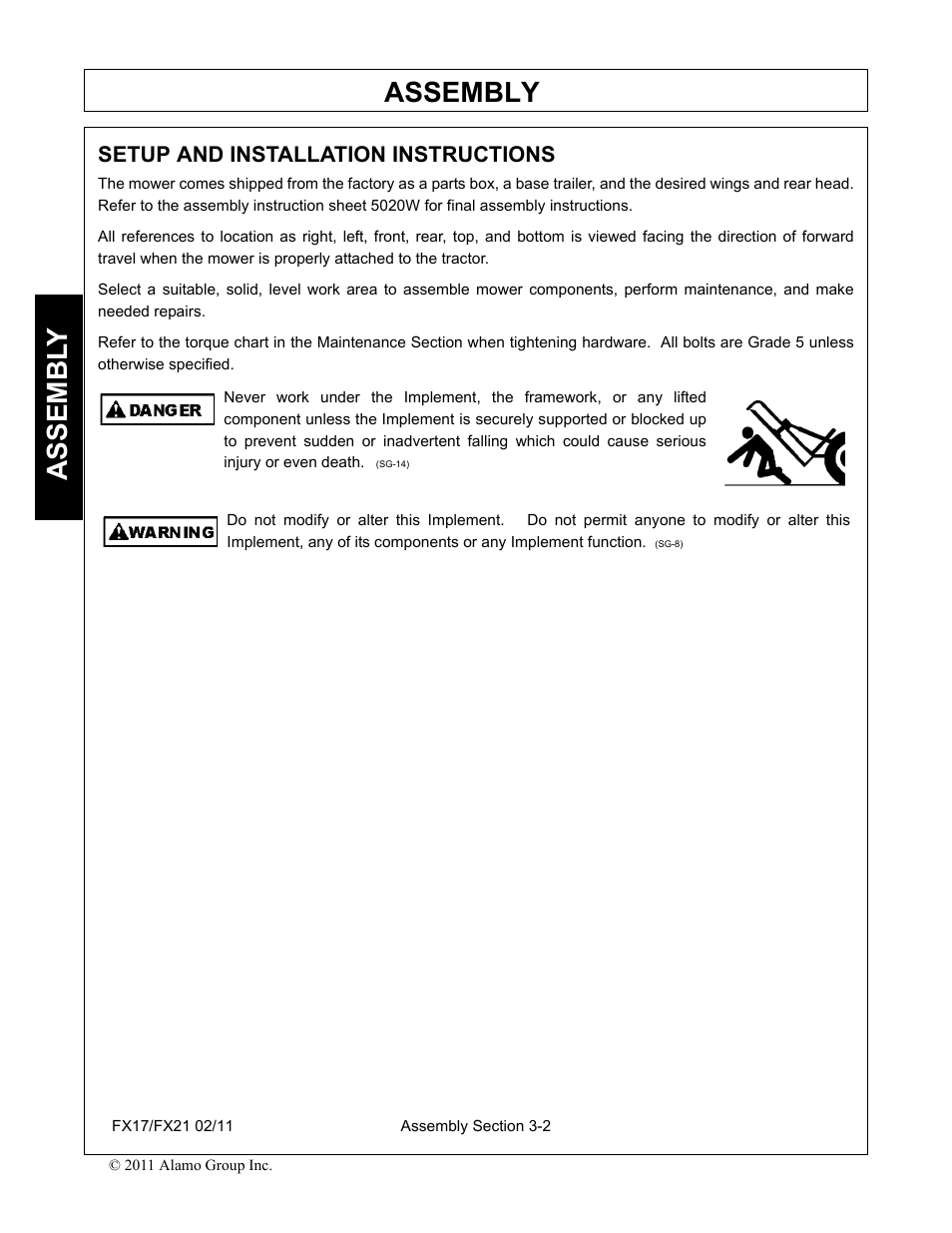 Setup and installation instructions, Setup and installation instructions -2, Assembly | Assembl y | Alamo RHINO FX21 User Manual | Page 94 / 156