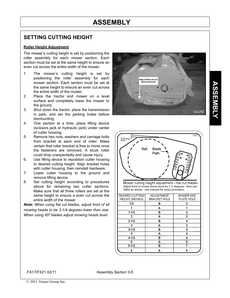 Setting cutting height, Setting cutting height -5, Assembly | Assembl y | Alamo RHINO FX21 User Manual | Page 97 / 156