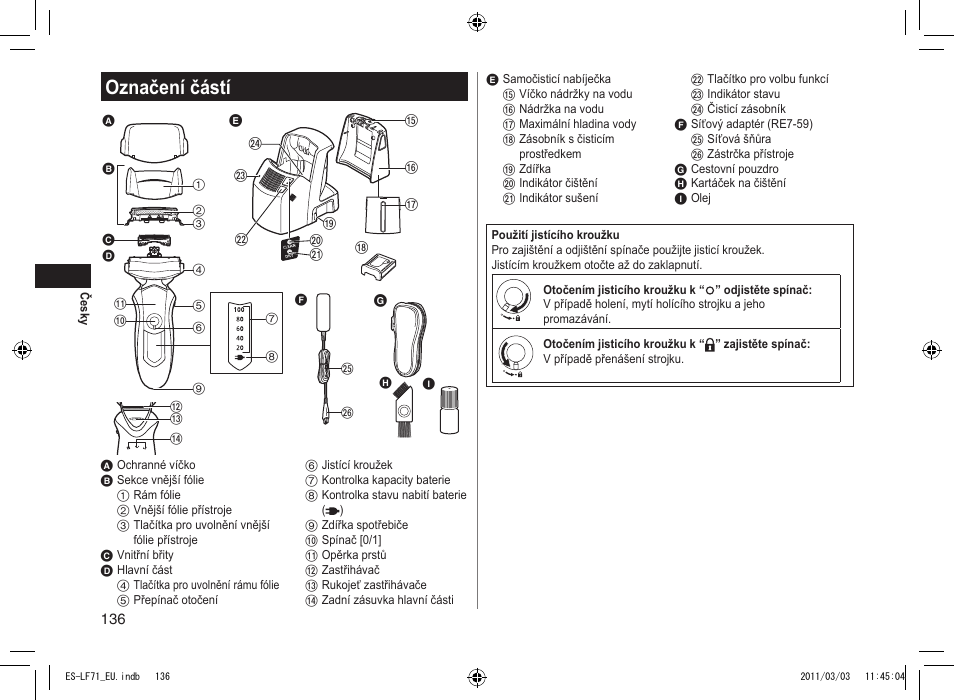 Označení částí | Panasonic ESLF71 User Manual | Page 136 / 192