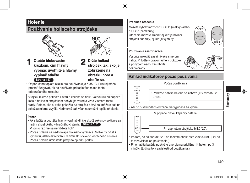 Holenie používanie holiaceho strojčeka | Panasonic ESLF71 User Manual | Page 149 / 192