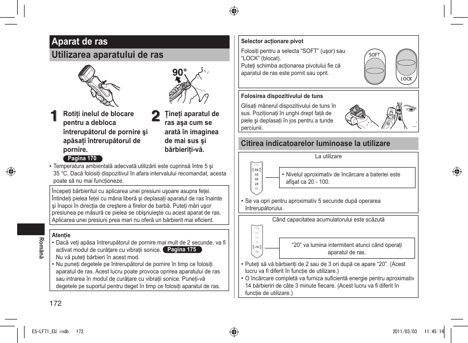 Aparat de ras utilizarea aparatului de ras | Panasonic ESLF71 User Manual | Page 172 / 192