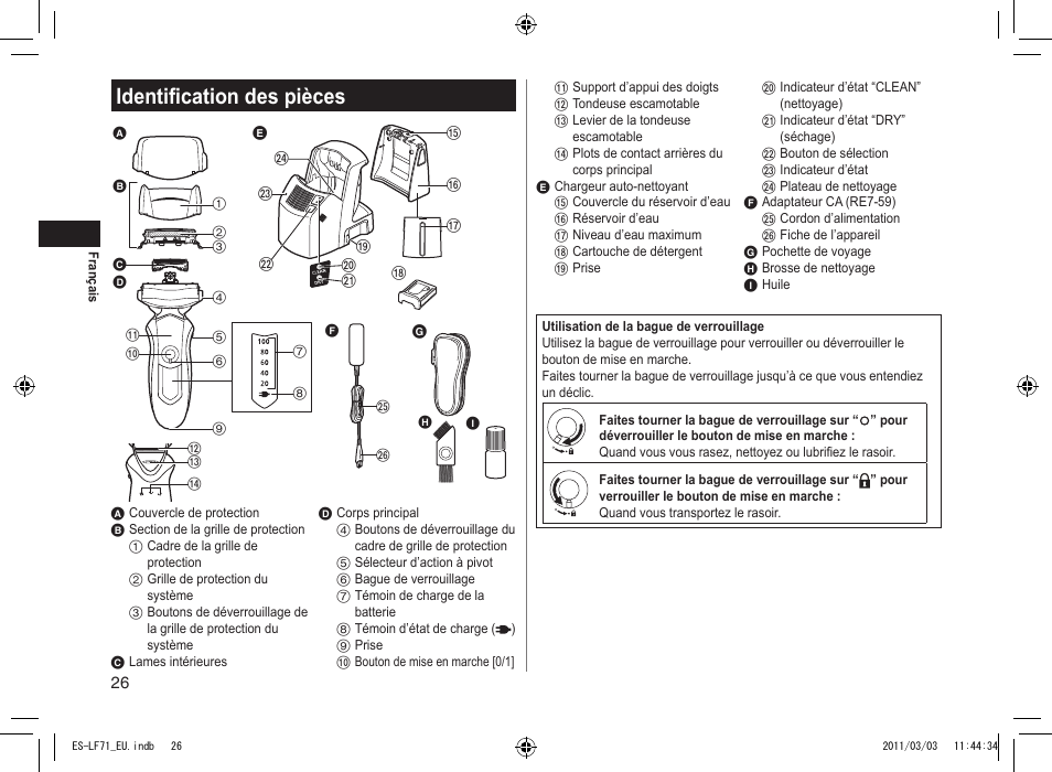 Identification des pièces | Panasonic ESLF71 User Manual | Page 26 / 192