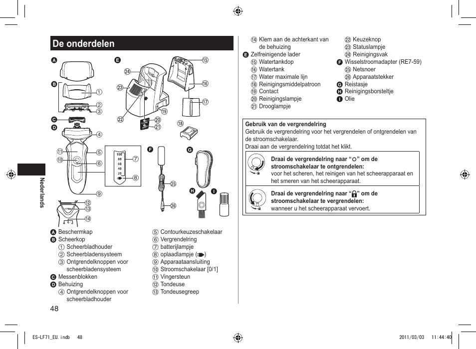 De onderdelen | Panasonic ESLF71 User Manual | Page 48 / 192