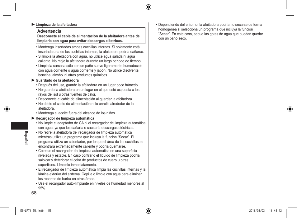 Panasonic ESLF71 User Manual | Page 58 / 192